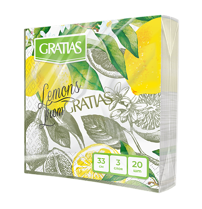 Салфетки бумажные Gratias Лимонный сад, 3 сл