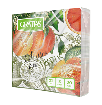 Салфетки бумажные Gratias Грейпфрут, 3 сл
