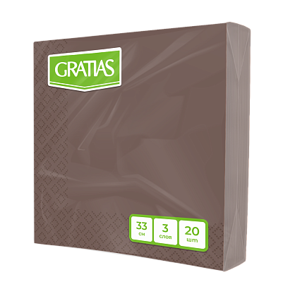 Салфетки бумажные Gratias 3 сл, коричневые (шоколад)